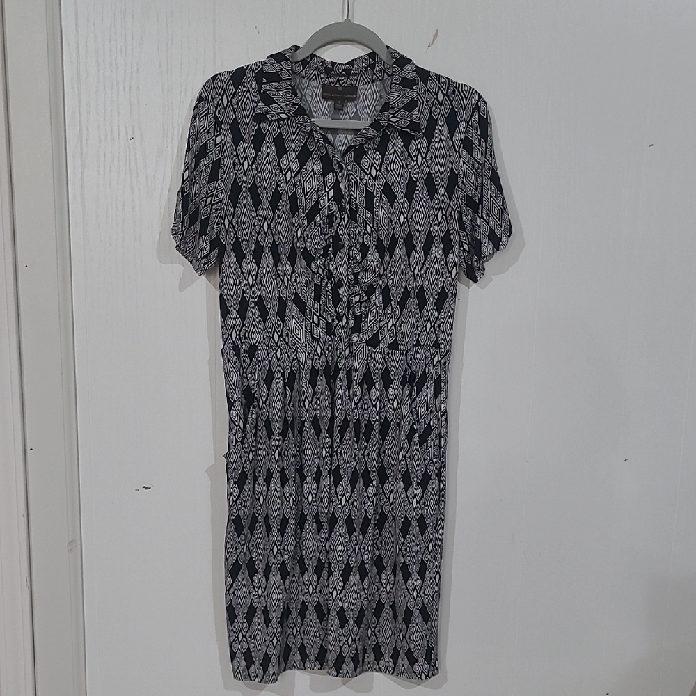 Fenn Wright Manson Women's Black White Geometric Print Shirt Dress Size 8